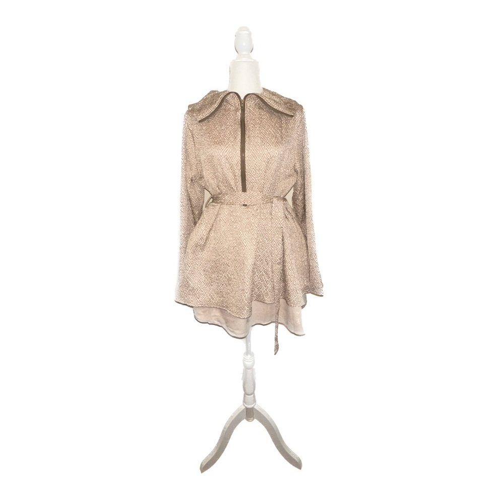 NEW - SHEIN - XL(12) | Geo Pattern Foldover Collar Layer Hem Belted Coat - Picture 4 of 11